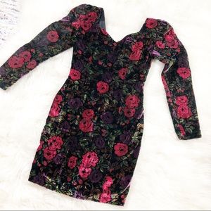 Vintage 1980s velvet rose mini ice skater dress